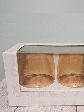 Pineapple Accent Stemless Wine Glasses - Gold Pineapple Design